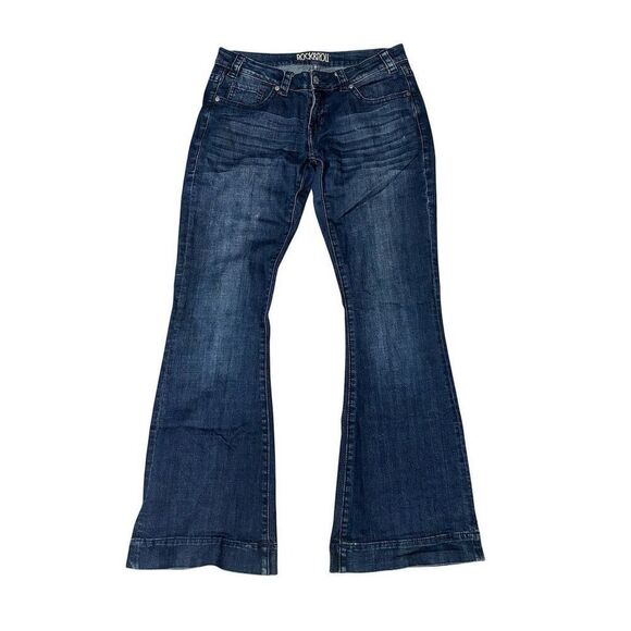 Rock & Roll Cowgirl Women's Flare Denim Jeans Size 31 Dark Wash Blue - Picture 1 of 8